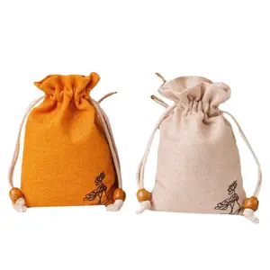 Wholesale Natural Jute Linen Drawstring Packaging Bag Eco Friendly Recycled Linen Drawstring Bag