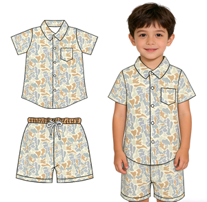 Ensemble de vêtements pour bébé garçon, chemise et short à boutons, motif crocodile, été, 95% coton, 5% élasthanne, 2 pièces, vêtements pour frères - Product Image 3