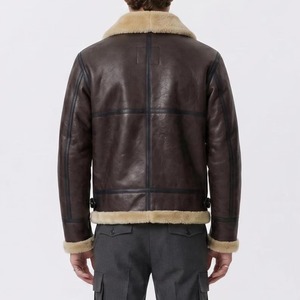 Brown <b>Sheepskin</b> Tanned Genuine Leather <b>Men's</b> Aviator Bomber <b>Jacket</b> Waterproof Zipper Closure Streetwear Sherpa Lined Winter - Product Image 4