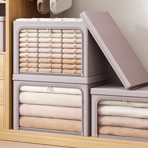 Clothing Organizer <b>Storage</b> Box Rectangle With Zipper And Mesh For <b>Clothes</b> Quilts Wardrobe Solid Color Standing Type - Product Image 1