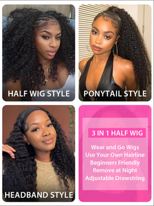 Perruque bouclée mi-tête avec cordon de serrage, 100 % cheveux humains indiens bruts, sans colle, ajustable et respirante, style <span class=keywords><strong>pixie</strong></span> bouclé - Product Image 4