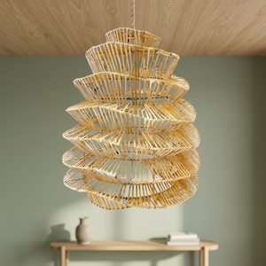 Luminaire suspendu en rotin tressé fait main avec abat-jour en forme de pagode LED E26, taille moyenne, style bohème moderne, pour la maison ou le bureau - Product Image 2