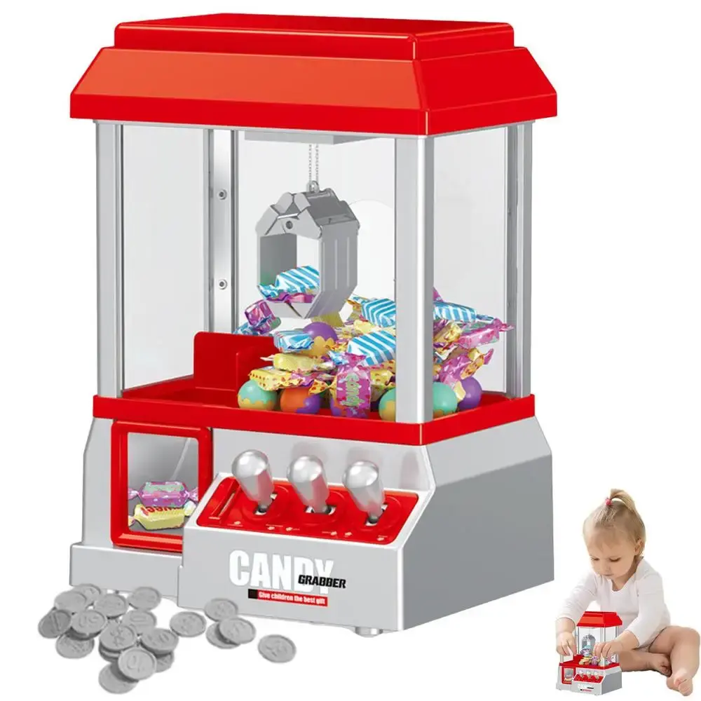 Mini peluş pençeli vinç makine Arcade oyuncak kapmak makinesi ses ve 24 oyun ile çocuklar için elektronik şeker dağıtıcı