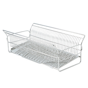 ชั้นวางจานสแตนเลสพร้อมถาด ชั้นวางน้ำหยดแห้งเร็วสำหรับห้องครัว รูปทรงสี่เหลี่ยม อุปกรณ์จัดเก็บของใช้ในบ้าน - Product Image 1