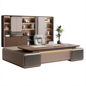 Table de direction moderne haut de gamme en cuir et noyer nord-américain, avec double armoire décorative, pour <span class=keywords><strong>bureau</strong></span> commercial - Product Image 1