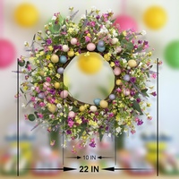 Couronne de Pâques 45CM, couronne de fleurs de printemps avec œufs de Pâques pastel, couronne florale pour porte, décoration murale ou de fenêtre pour la maison à Pâques