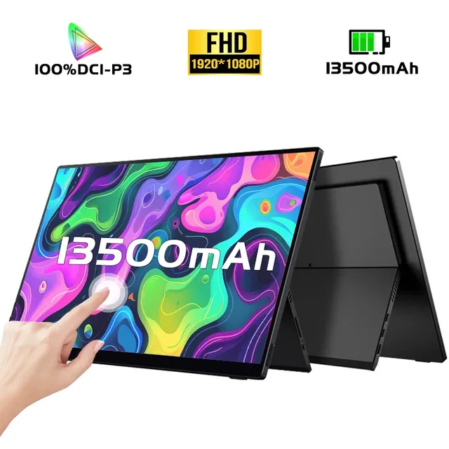 156" FHD Touchscreen Portable Monitor 13500mAh Battery 1920*1080P 100%I-P3 Display 60Hz Built-in Speaker PC Laptop Macbook