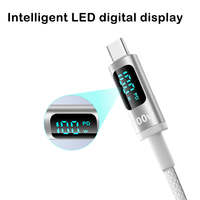 Kabel Data 100W Tampilan Digital Jalinan Nilon Pengisian Cepat 5A Tipe C Sepenuhnya Kompatibel dengan Ponsel Panjang 1m