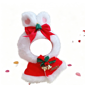 Gorro Navideño de Conejito para Muñecas con Lazo Rojo y Cascabeles, Accesorio de Juguete de Peluche Suave de Poliéster, Unisex - Product Image 3