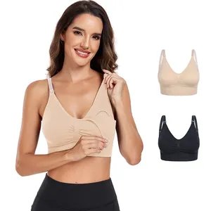 Wholesale Front Opening Breastfeeding Size Front Open Maternity Pregnancy Seamless Wireless Nursing Bra for Maternity Women