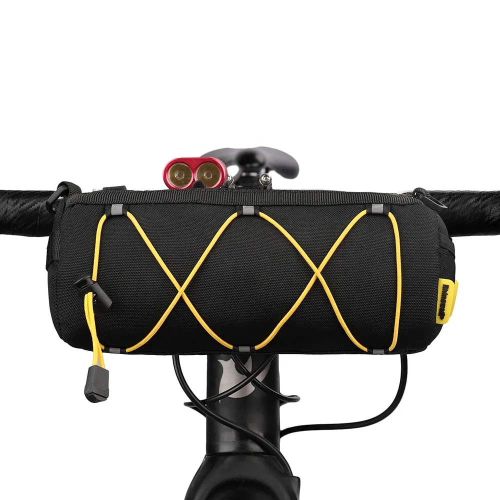 Bike Handlebar Roll Bag 2.4L Rhinowalk Round Front Bicycle Handlebar Bags with Rubber Strap Packs for MTB Cyrcing Trip