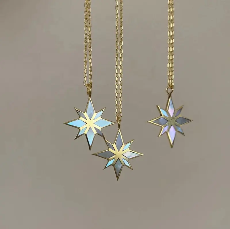 Fashion Jewelry Abalone Shell 18K Gold Plated Jewellery Small Hexagram Star Shaped Pendant Necklace for Women