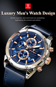 Nouvelle montre pour homme POEDAGAR 860, étanche, chronographe lumineux, montres originales pour hommes, montre-bracelet à quartz en cuir pour hommes - Product Image 5