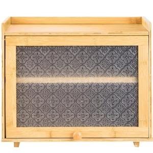 Boîte de rangement pour pain en bois, présentoir à gâteaux à double couche en bambou, organisateur de bureau pour boulangerie et usage domestique - Product Image 3