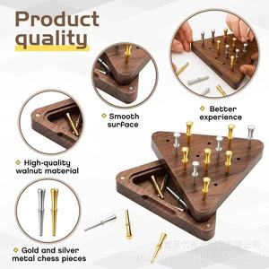 Jeu de société triangulaire en bois avec boîte de rangement, jeu portable pour fête de famille, 2 joueurs, en bois de noyer, coffret cadeau - Product Image 3