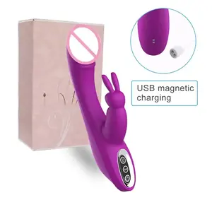 USB充電式女性のセックスおもちゃ回転現実的なディルド波ウサギリリーバイブレーターXxx女性のウサギの形セックスバイブレーター - Product Image 5