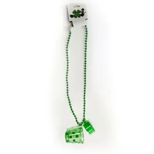 Festival Products Green Shamrock Chain Shamrock Beads Necklace Withショットガラスと笛