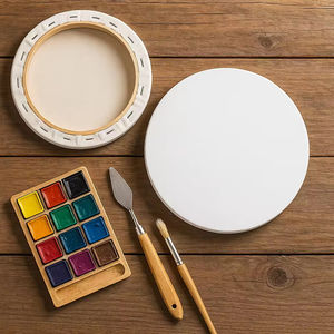 SHENGCHENG Brand Wholesale Round MDF <b>Frame</b> 280g White Blank Cotton Stretched <b>Canvas</b> 10-60cm Sizes for Painting MOQ 500pcs - Product Image 3