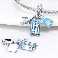 Vente chaude usine : Breloques pendentifs pour appareil photo, style bagage d'avion de voyage, perles en tungstène plaqué argent, pour bracelet de bijoux DIY