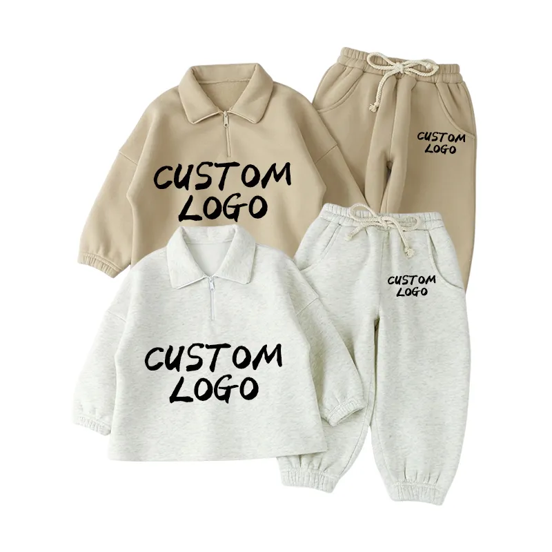 Custom Winter Toddler Children Cotton Kids Baby Boys Girl Clothing Outfits Two Piece Hoodie Sets