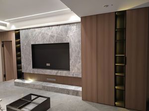 Ensemble de <span class=keywords><strong>meuble</strong></span> <span class=keywords><strong>TV</strong></span> et table basse en verre de luxe léger pour petit salon, design moderne avec bande lumineuse intégrée - Product Image 2