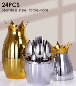 Luxury Creative Crown <strong>Egg</strong> <strong>Shape</strong> Golden Stainless Steel Flatware Set of 24 Plated Case Knife Fork Spoon <strong>Cutlery</strong> Set <strong>Holder</strong> - Product Image 1
