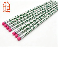Crayons en bois personnalisés en gros avec motif floral et cactus, crayons en bois à pointe en caoutchouc rose, papeterie promotionnelle pour enfants et étudiants