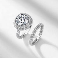 Bague de fiançailles de luxe en argent sterling S925 avec double bande, halo pavé et moissanite ronde VVS2, pierres latérales, pour mariage et fiançailles