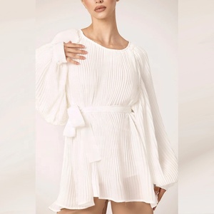 Maglia Casual <span class=keywords><strong>a</strong></span> <span class=keywords><strong>maniche</strong></span> <span class=keywords><strong>a</strong></span> <span class=keywords><strong>palloncino</strong></span> <span class=keywords><strong>bianca</strong></span> <span class=keywords><strong>a</strong></span> pieghe di tacchino elegante e taglie forti camicetta musulmana in Chiffon pieghettato - Product Image 2