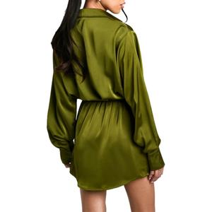 Nuevo Vestido Camisero Elegante de Satén para Mujer, Manga Larga, Cuello con Solapa, Botones, Mini Vestido - Product Image 2
