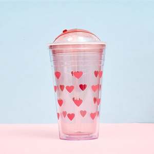 Offre Spéciale en plastique d'amour de couvercle de Double couche de Style coréen tasse portative et mignonne de couverture de glissière de coeur de fille avec l'usine de paille en gros - Product Image 4