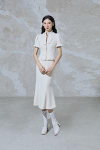 Ensemble chemisier à volants et jupe sirène EMELIA - Vietnam, taille haute, longueur genou, vintage / élégant / pour femme de bureau, KS42 - Product Image 6