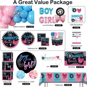 Kit de Décorations Personnalisées pour Révélation du Sexe du Bébé : Comprend des Motifs Brûlés, Assiettes, Toile de Fond, Nappes, Ballons et Autocollants - Product Image 3