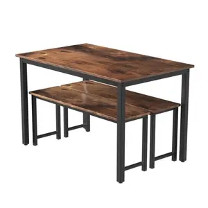 panca tavolo in acciaio solido Suppliers-Set tavolo da pranzo 3 pezzi supporto da tavolo in legno massello in acciaio con panca nero classico