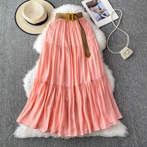 Gonna bianca midi da donna, stile estivo, taglia piccola, casual, a vita alta, snellente, svasata, a balze - Product Image 4