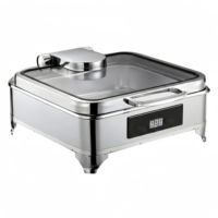 Chauffe-plat électrique carré 8L en acier inoxydable 304 avec couvercle en verre, plage de température 85-100°C, pour buffet et restauration
