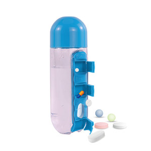 Caja de pastillas para deportes, botella de agua con organizador de pastillas, color púrpura, transparente, 600ml, 20oz, 7 días - Product Image 1