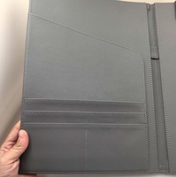 Porte-documents professionnel en cuir PU gris format A4 personnalisé avec clip magnétique multifonction