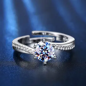 Anel de argola com seis garras, anel ajustável de cristal clássico