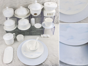 Juego de vajilla de porcelana fina china azul claro con diseño de montaña, 45% de contenido de hueso, base mate en relieve, de lujo para hotel y banquetes, cerámica personalizada. - Product Image 2