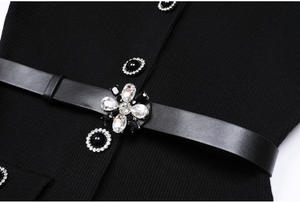 Abito Midi Aderente da Donna 2025 di Qualità, <span class=keywords><strong>con</strong></span> Colletto Quadrato, Monopetto, Maniche Lunghe e Cintura - Product Image 6