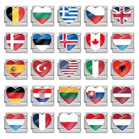 Bracelet Souvenir Patriotique en Acier Inoxydable 9mm, Breloques Italiennes en Forme de Cœur, Drapeaux Nationaux du Monde, Émail Europe USA, Vente en Gros