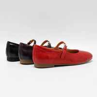 Ballerines Mary Jane en cuir véritable délavé pour femmes, avec bride à boucle, chaussures décontractées