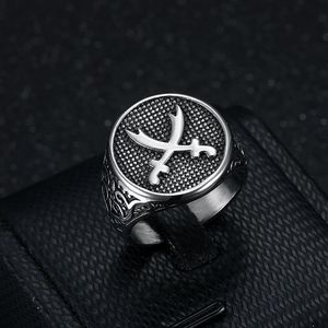 Nhẫn kiếm thép không gỉ, nhẫn Ả Rập mạ vàng 18K, phong cách Punk, hai thanh kiếm, chống nước dành cho nam - Product Image 1