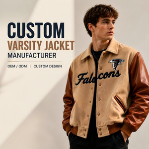 Veste universitaire OEM en mélange de laine avec manches en cuir, broderie personnalisée, veste de baseball vintage streetwear pour hommes - Product Image 1