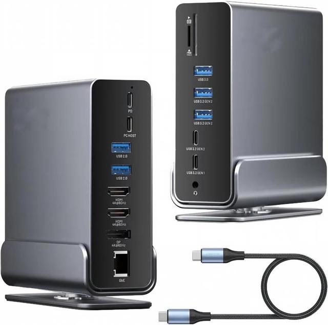 WFYEAR Aluminum Alloy USB-C Docking Station for 2.0 Dual HD 4K MST 16 Ports USB 3.0 Hub Multi-Function Splitter Adapter Stock