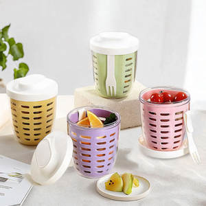 Gobelet à fruits à emporter, gobelet Mason, double couche, couvercle anti-fuite, portable, gobelet à salade pour le petit-déjeuner, travailleurs de bureau, femmes, plastique - Product Image 2