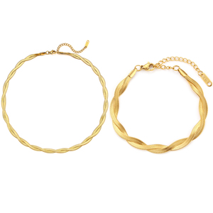 Tarnish Free Jewelry Twisted Snake Chain <b>Choker</b> Necklace PVD Gold Plated Stainless Steel Flat Blade Snacke Chain - Product Image 2