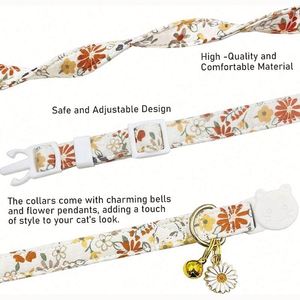 Collier pour chien en coton à motif floral, avec fonction de sécurité détachable, clochette décorative pour le cou, idéal printemps-été, pour chats, cadeaux fantaisie - Product Image 5