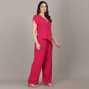 Conjunto de 2 piezas de moda femenina moderna, color rosa, con cuentas de lentejuelas y bordados, ropa elegante de lujo. - Product Image 1
